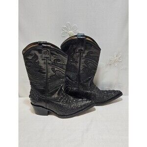 Rogers Unisex Size 7 Black Cowboy Boots Caiman Alligator Exotic Designer Genuine